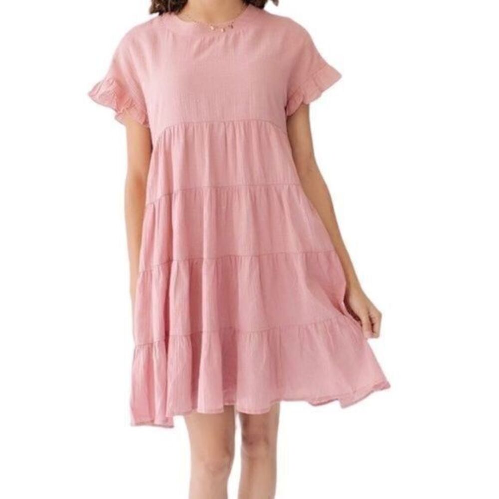 Baby Doll Light Pink Tiered Short Sleeve  Dress Size‎ Medium